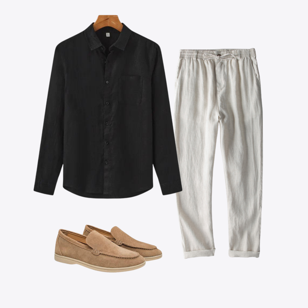 Il Riccio's Summer Set™ | Button-Up, Drawstring Pants & Suede Loafers