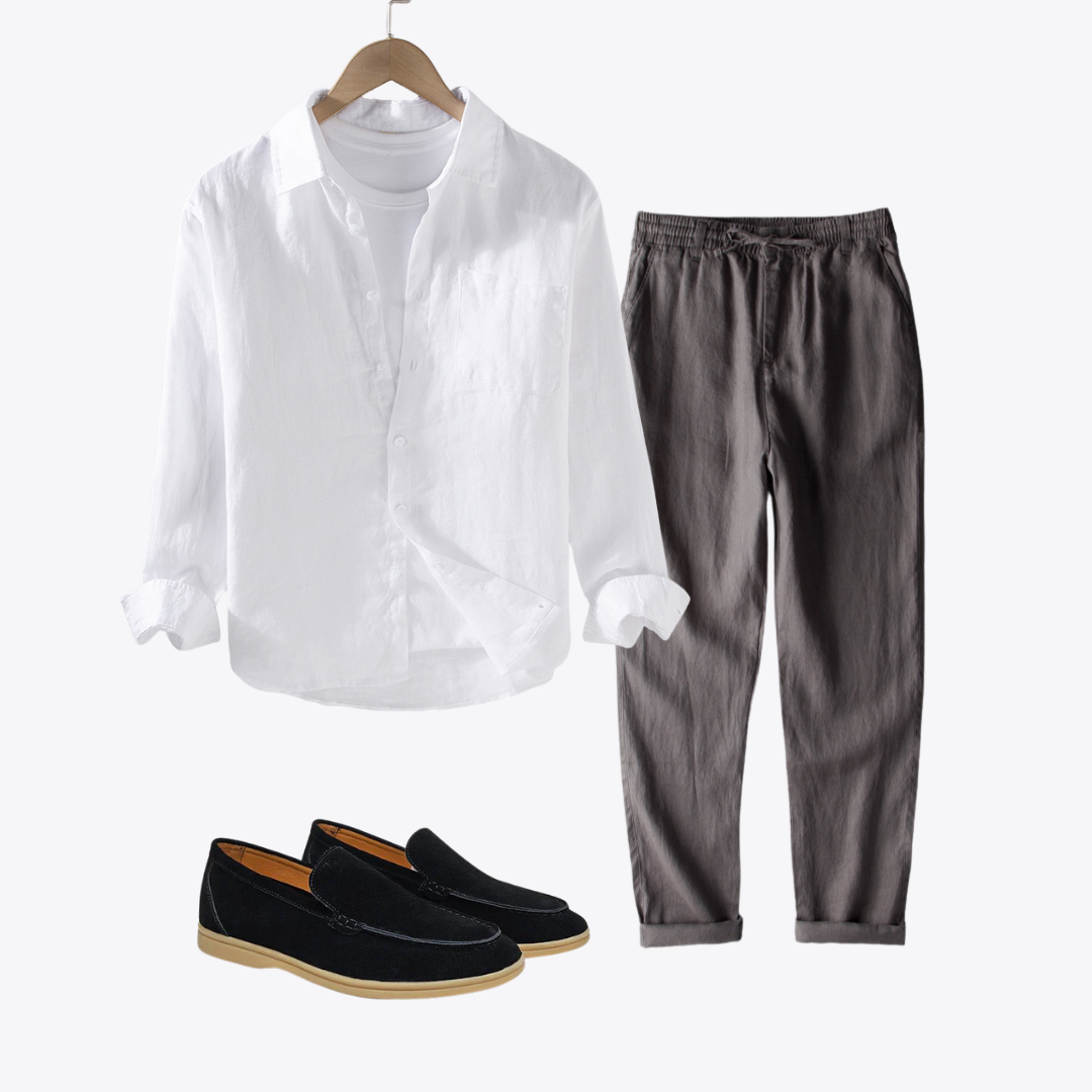 Terrazza Brunella's Summer Set™ | Button-Up, Drawstring Pants & Suede Loafers