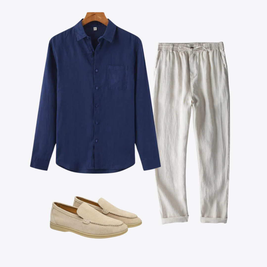 Il Geranio's Summer Set™ | Button-Up, Drawstring Pants & Suede Loafers