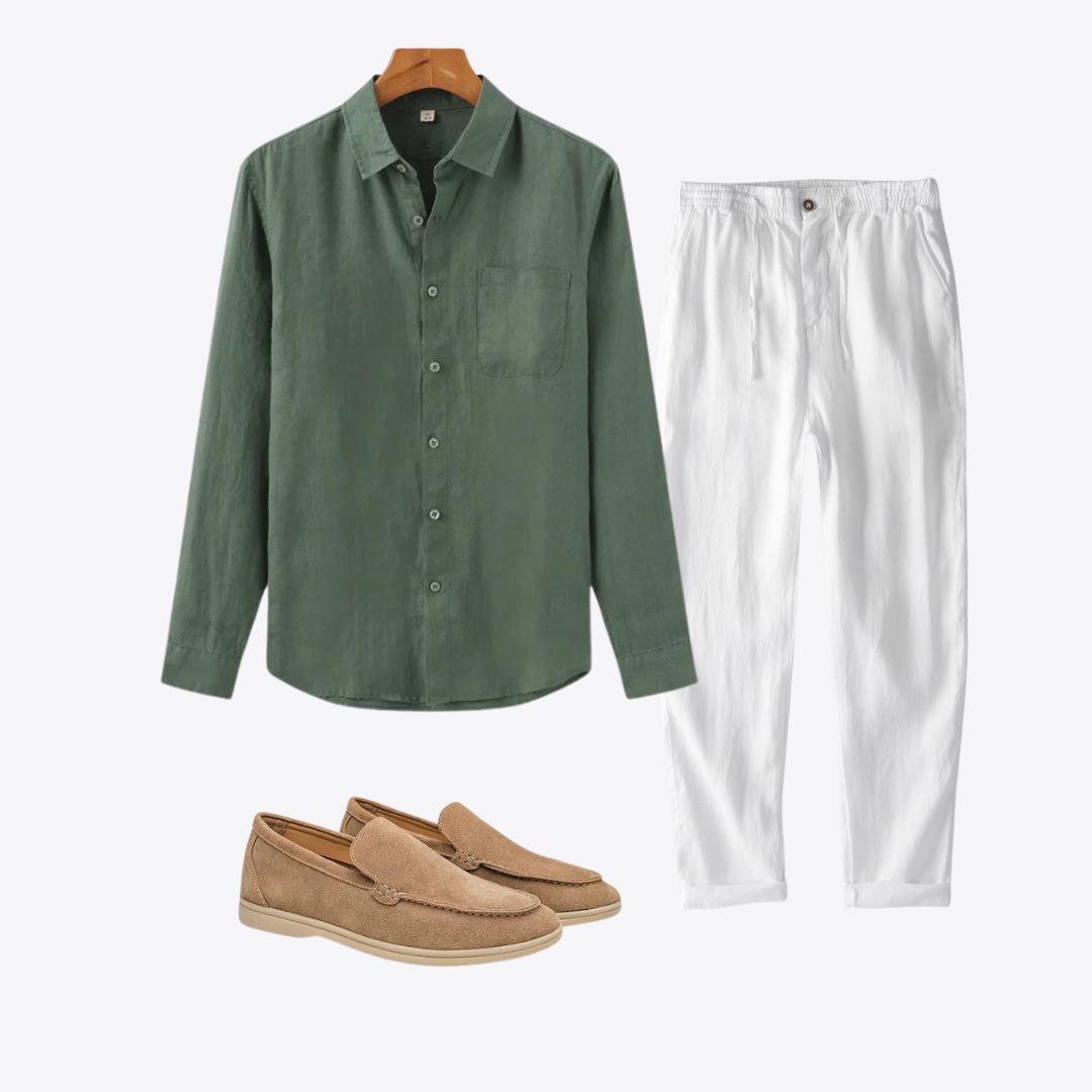 Da Paolino's Summer Set™ | Button-Up, Drawstring Pants & Suede Loafers