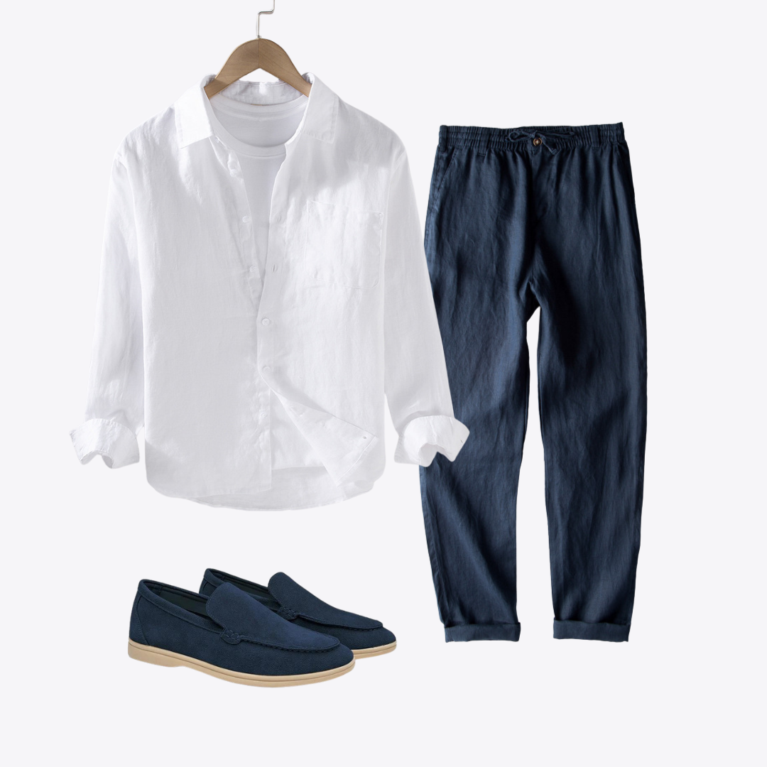 Aurora's Summer Set™ | Button-Up, Drawstring Pants & Suede Loafers