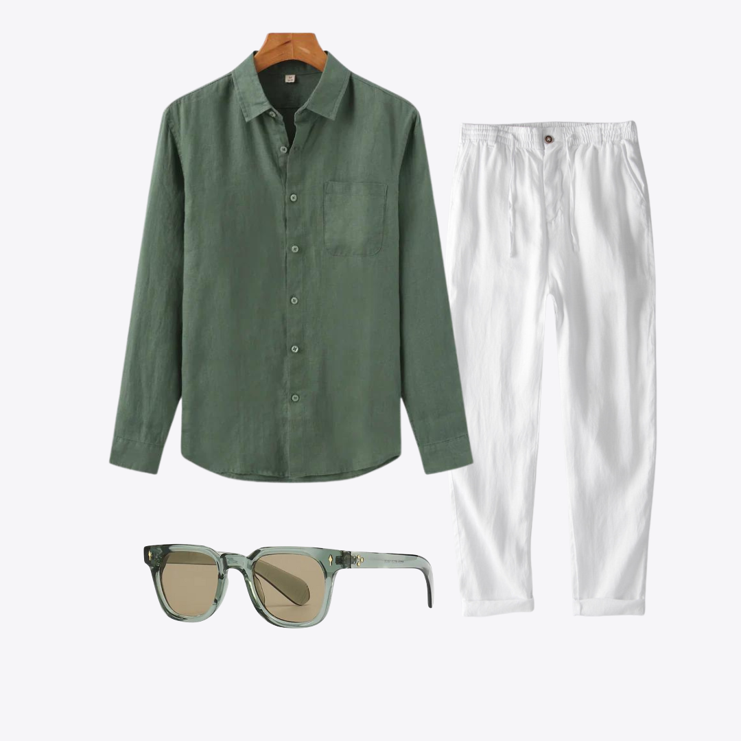 Faro di Punta Carena's Summer Set™ | Button-Up, Drawstring Pants & Retro Sunglasses