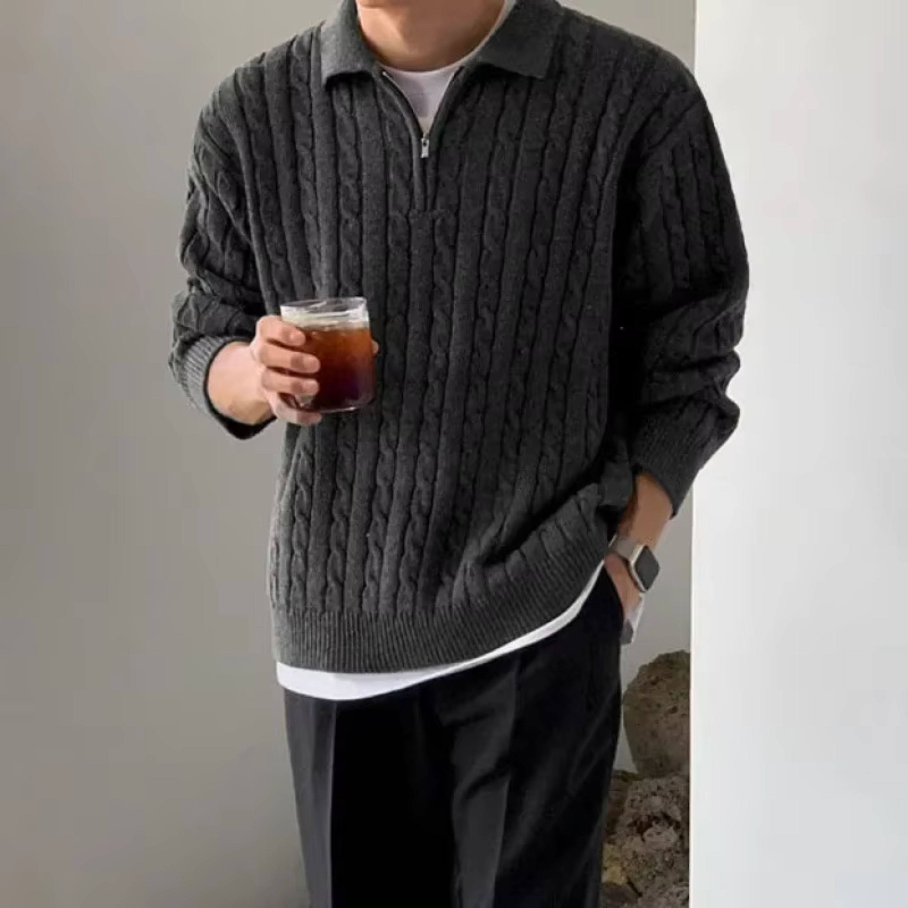 Fiore™ | Cable Knit Zip-Up Sweater